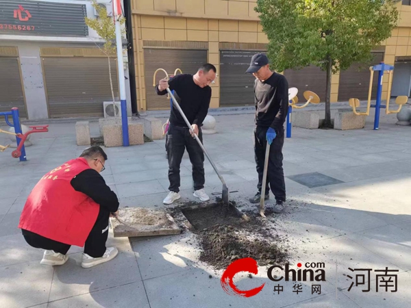 驻马店市驿城区蚁蜂镇：修复破损地砖 铺好群众“舒心”路