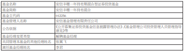 环球快看：李君离任安信丰穗一年持有混合与安信稳健增利混合