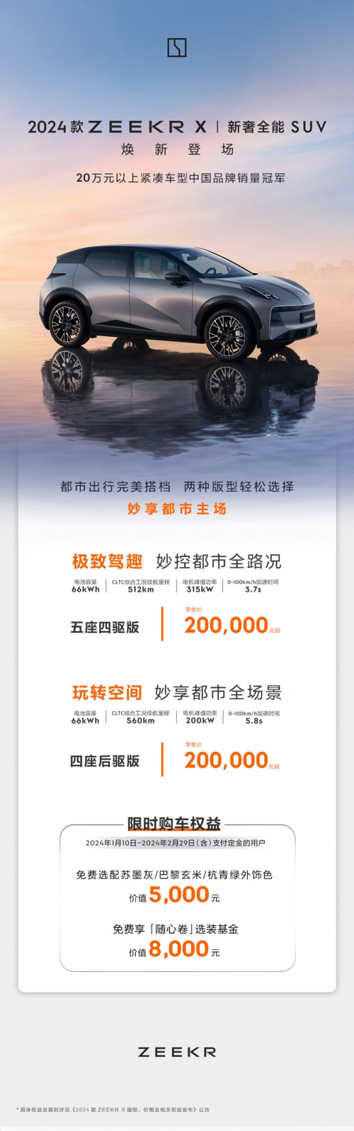 新奢全能suv重磅焕新！2024款极氪x 20.00万元起售